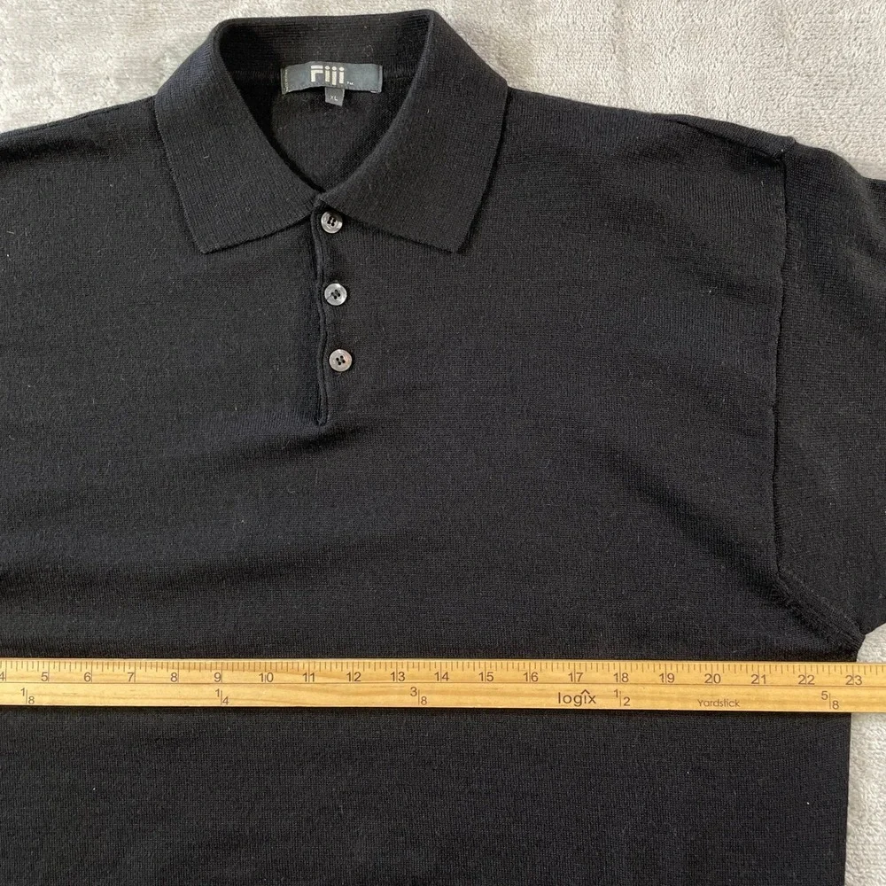 Fiji Sweater Polo Mens XL Black Long Sleeve Italy Knit Collared Office Preppy - Picture 4 of 9